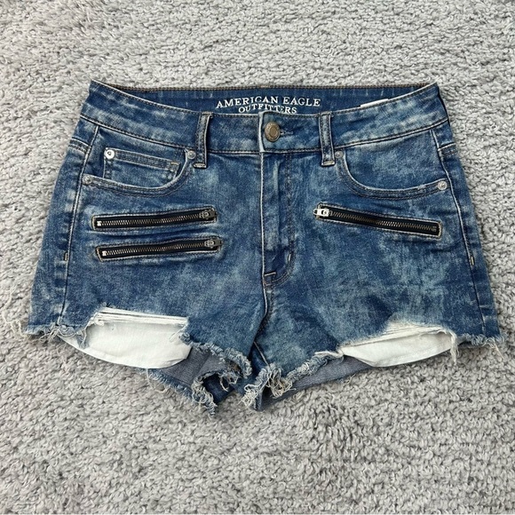American Eagle Shorts Womens 8 Hi Rise Shortie Super Stretch Acid Wash Raw Hem - Picture 1 of 3